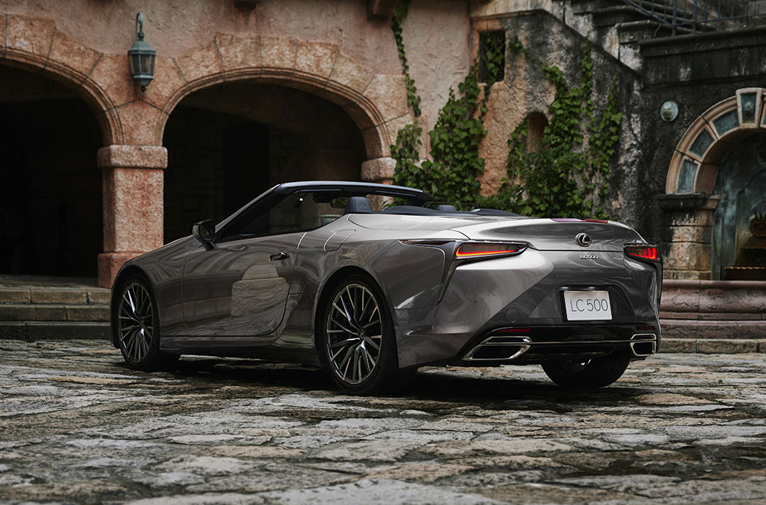 Lexus LC Convertible parked on a cobblestone ground
