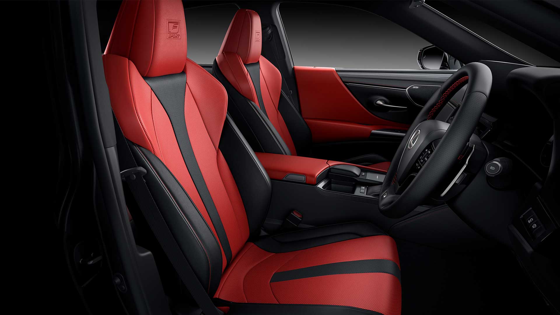 Lexus ES F Sport with Flare Red trim and Hadori aluminium ornamentation.