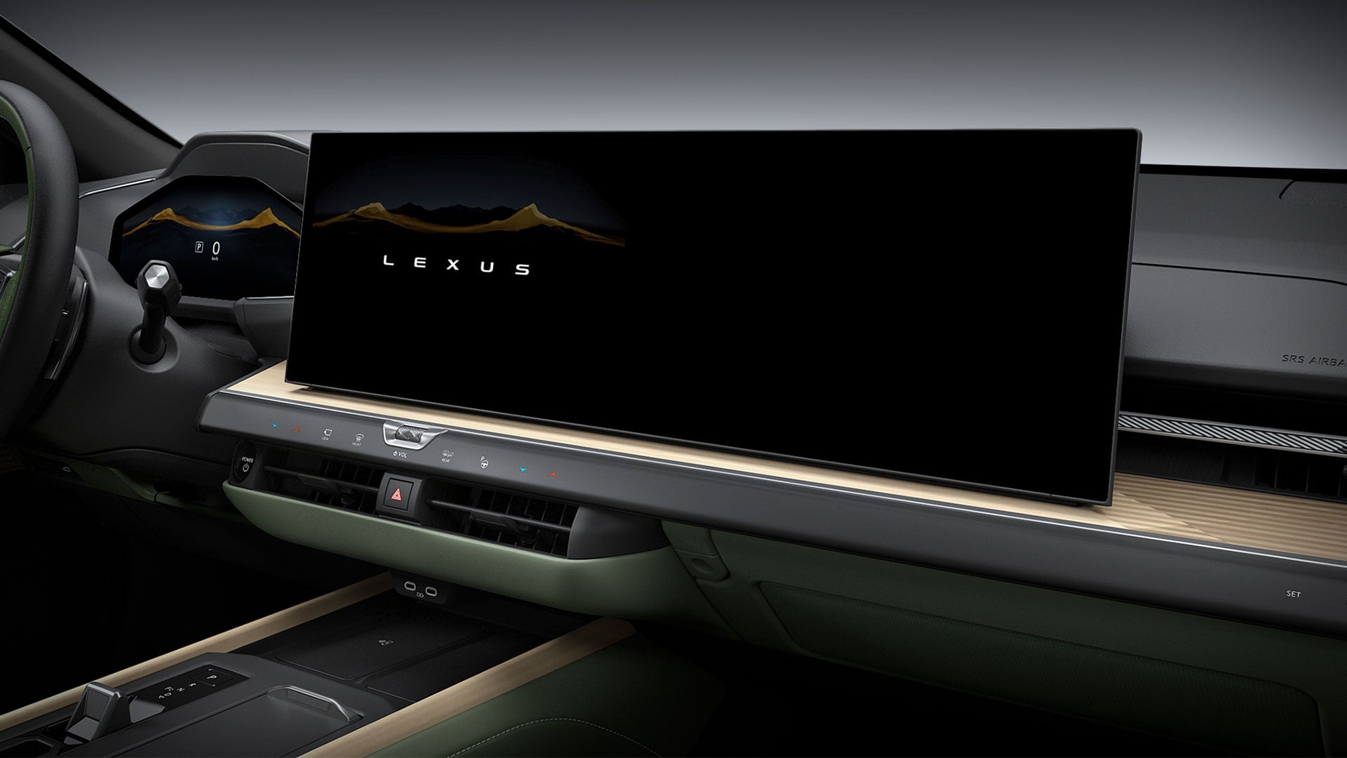 Lexus ES sedan's large screen on the dashboard within the drivers cabin.